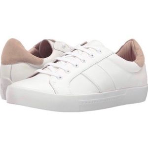JOIE Dakota Sneaker White Leather Tan Suede Heel Lace Up Size 6.5/36.5